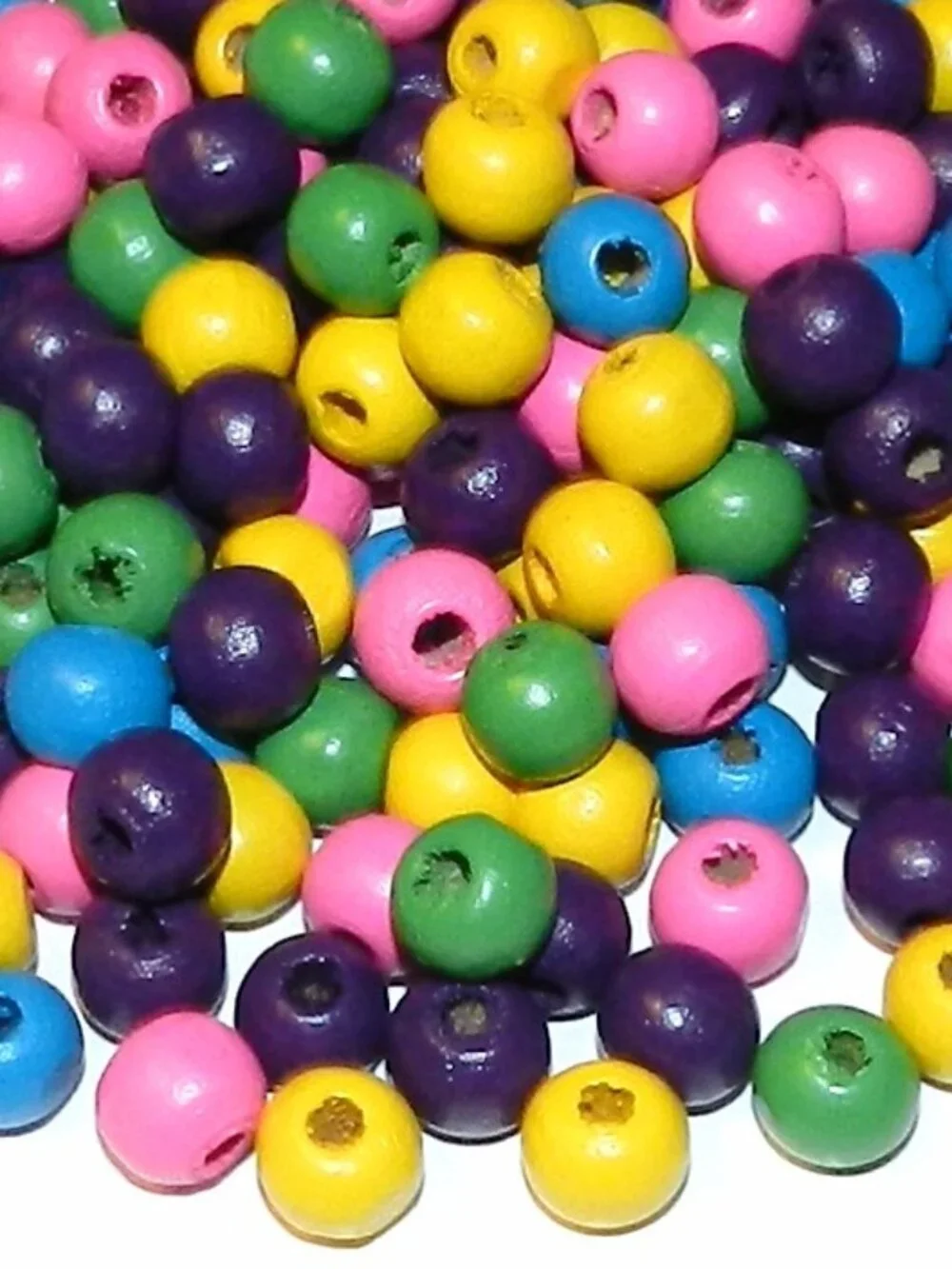 Bright Pink Yellow Green Purple Blue Mix 8mm Semi- Round Wood Beads 90gm WL363